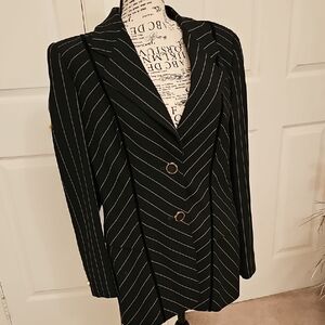 Women's Black Pinstripe Blazer Classic ESCADA TWO PIECE PANTSUIT